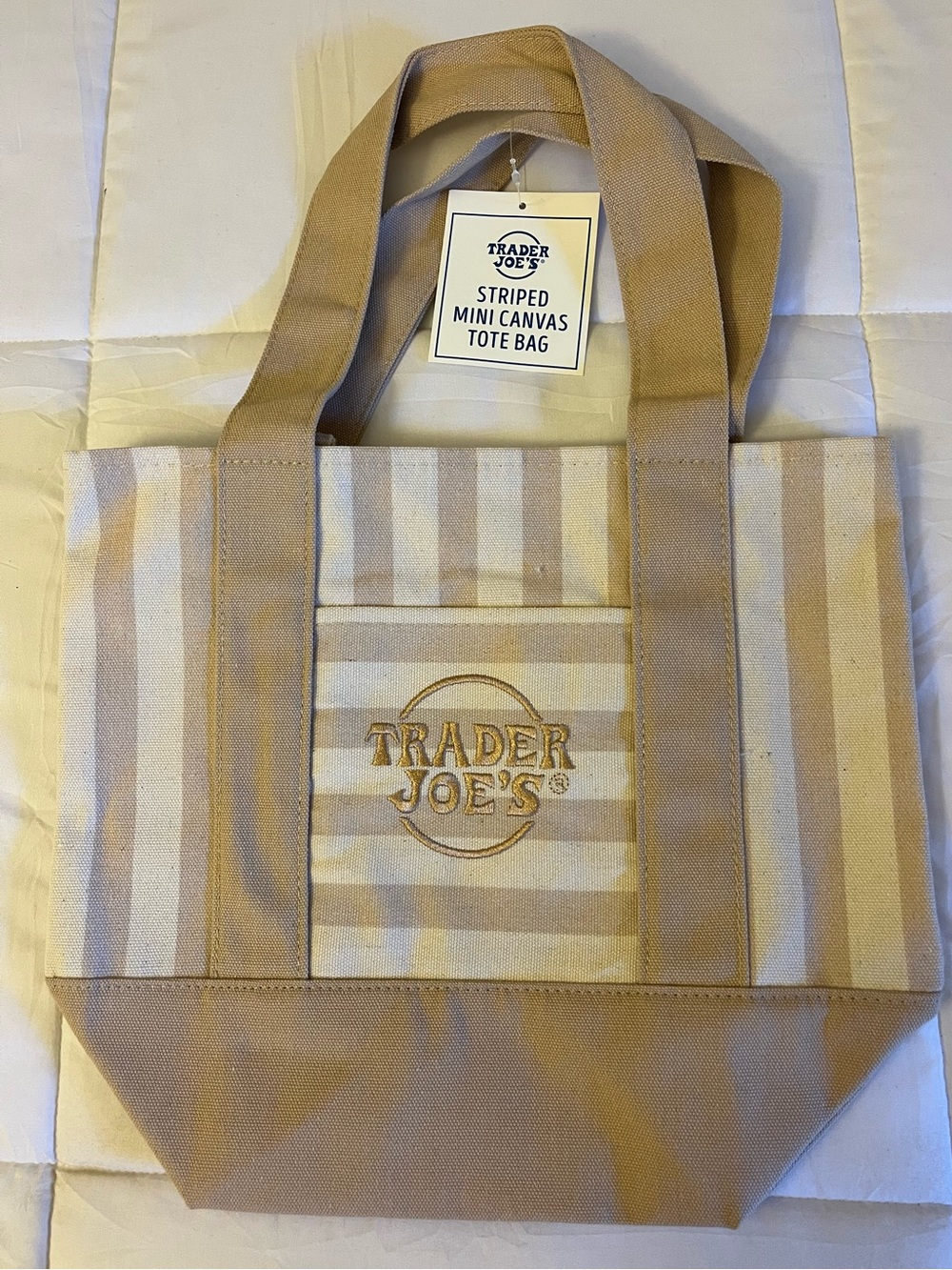 Trader Joe's Beige Stripe Tote Bag